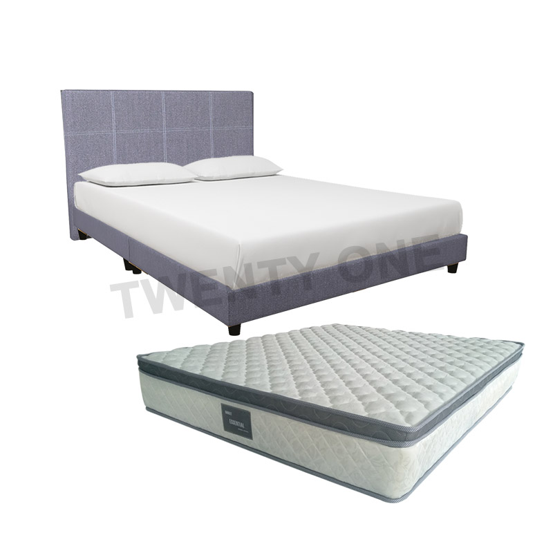 CHARM BED FRAME(GREY COLOUR) + 10 INCH EURO TOP  SPRING MATTRESS