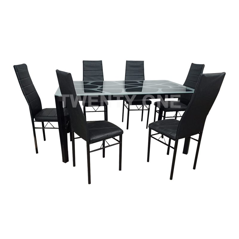 CAPRI  DINING TABLE SET WITH GLASS TOP (1+6) 1.2 METER