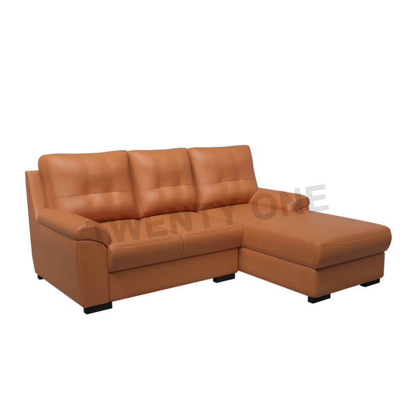 CHERRY FAUX LEATHER  SEATER WITH CHAISE SOFA