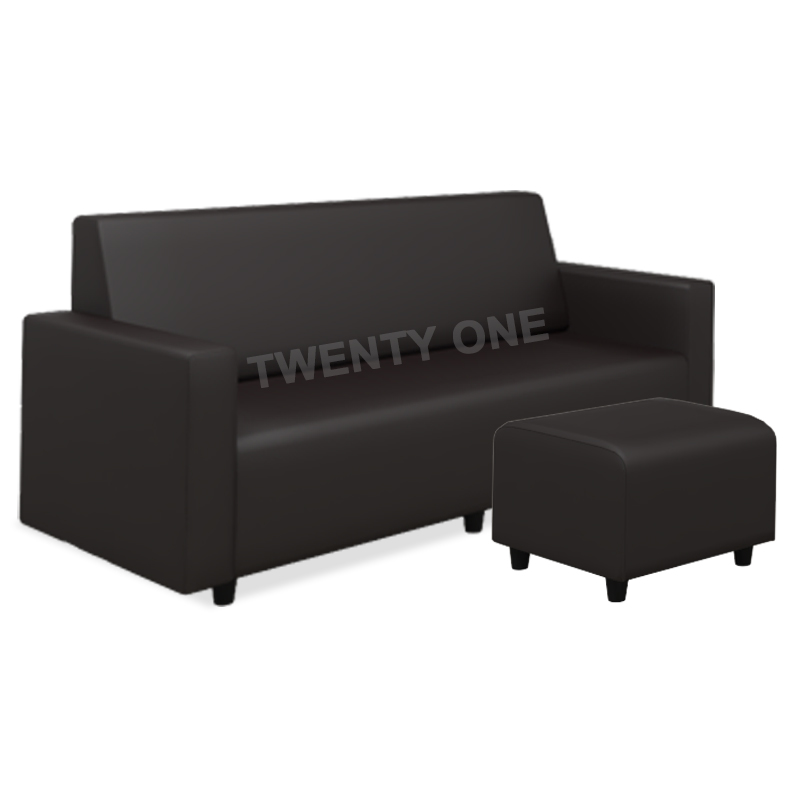 Faux Leather Sofa with Stool